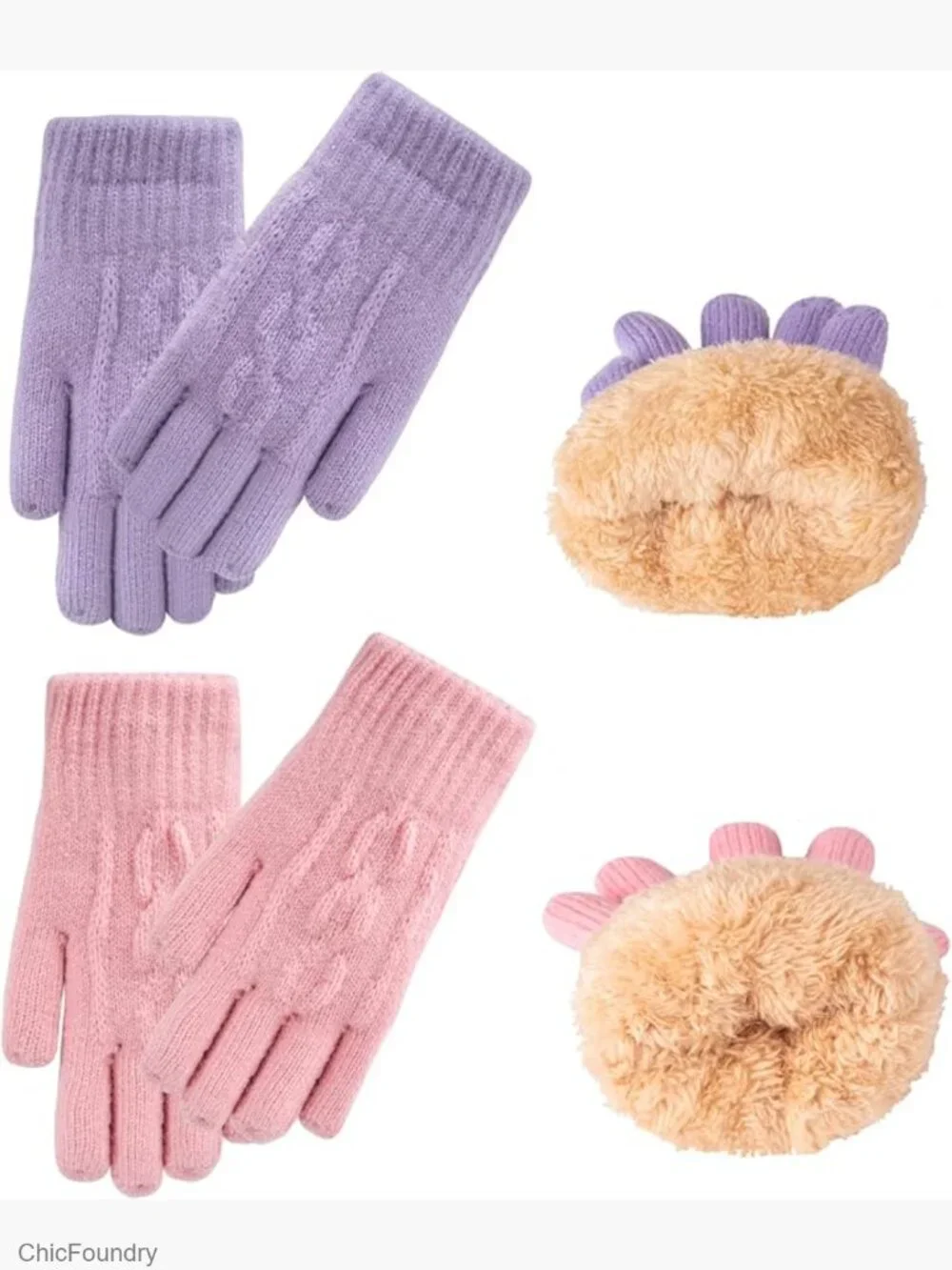 Kids Winter Knit Gloves 2 Pack - Warm Thermal Fleece Lined Mittens